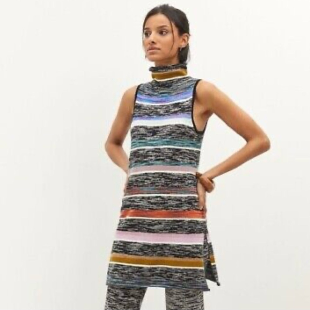 Anthropologie Colorful Stipe Knit Long Line Sleeveless Turtleneck Artsy‎ Top XS